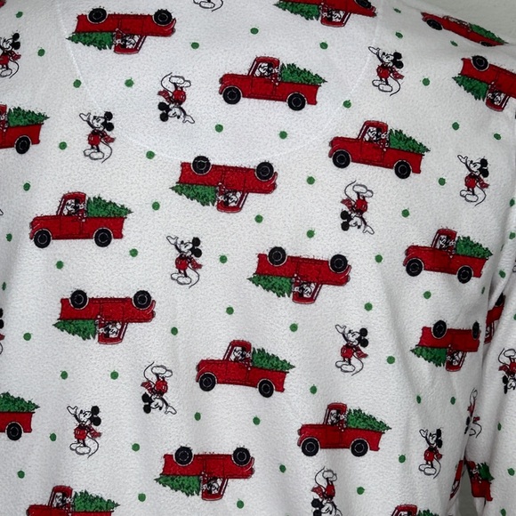 Disney Christmas Pajama Set Mickey Mouse Red Truck Women's Large White Xmas Tree - Picture 9 of 16